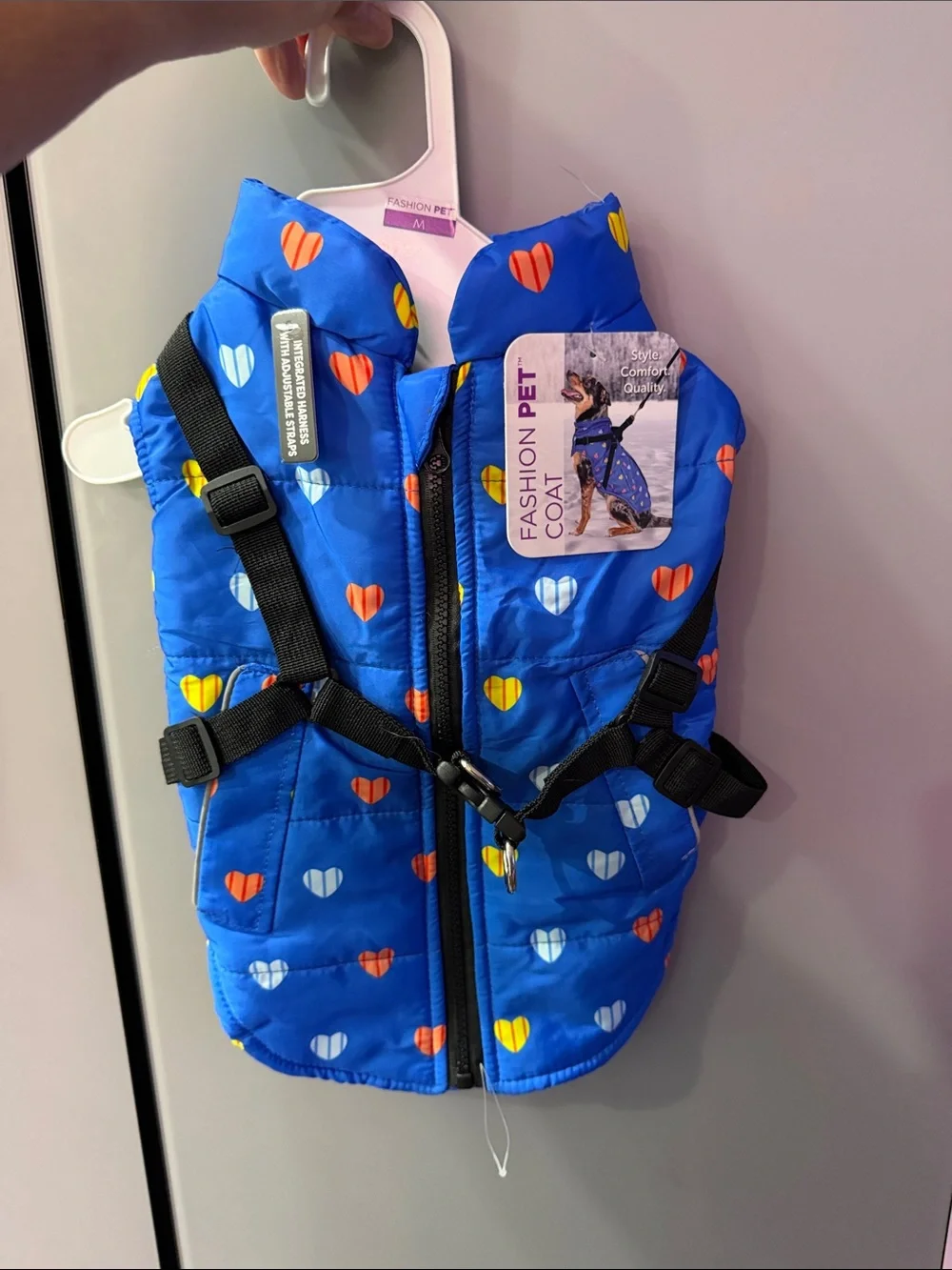 Fashion Pet Blue Heart-Print Puffer Dog Coat
